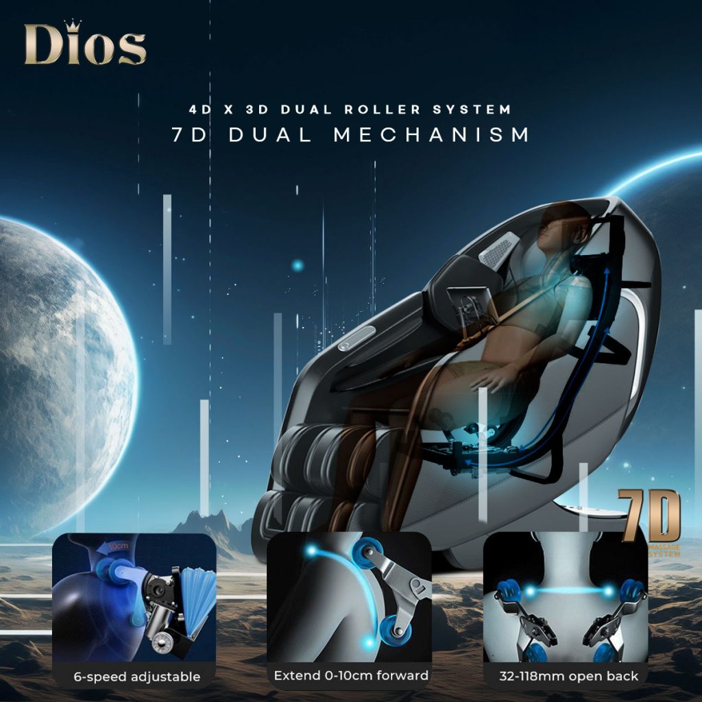 Dios Massage Chair 7D Dual Core Air Roller SL-track with 3D Calf Kneading Dios-7300 Black