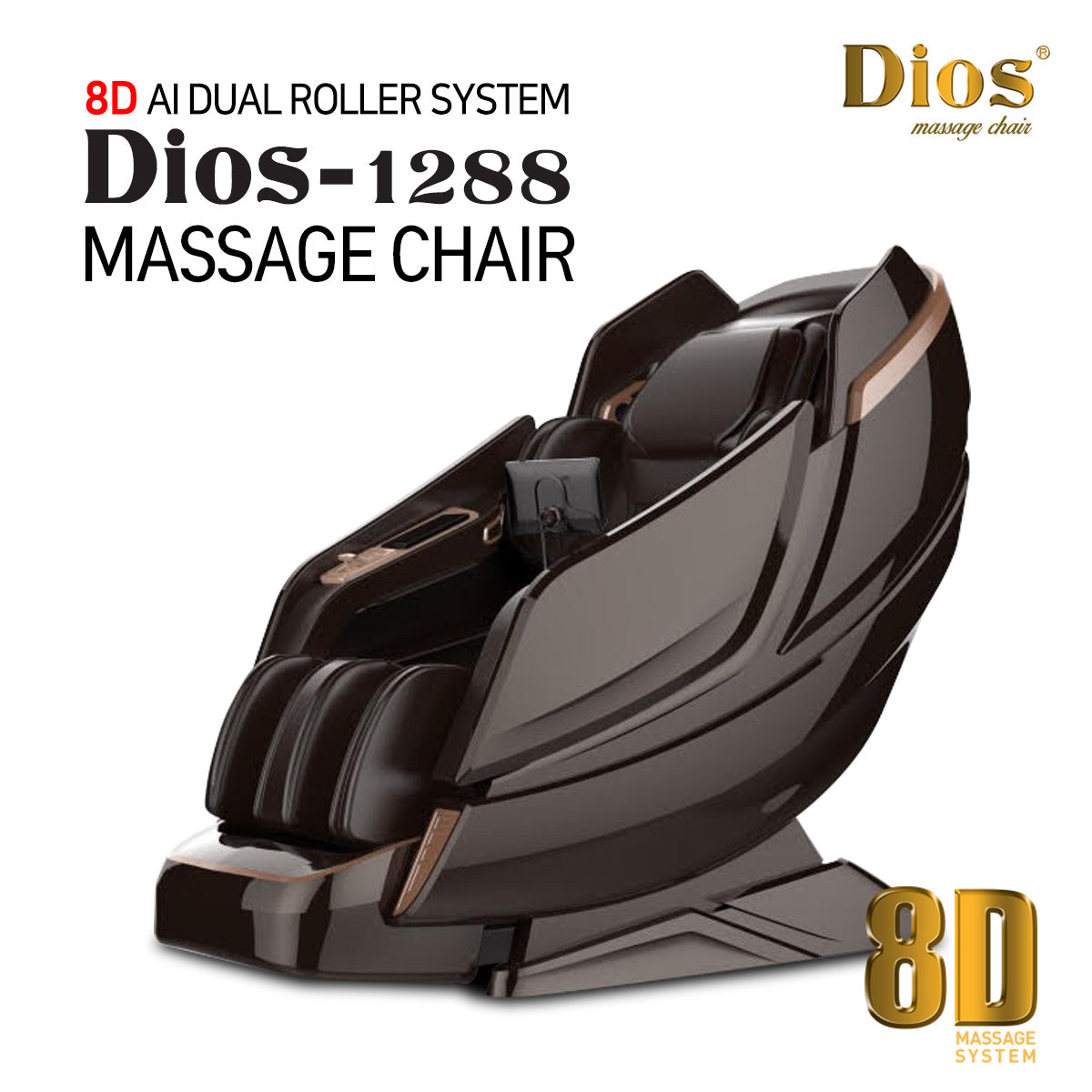 Dios Massage Chair 8D AI Dual Air Tech Touch Roller SL-track with Brain Relaxation Program Dios-1288 White