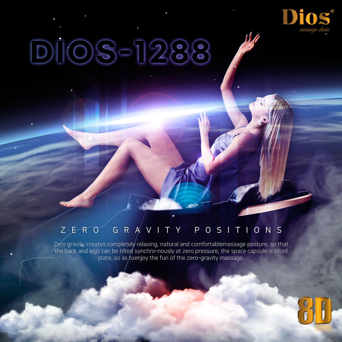 Dios Massage Chair 8D AI Dual Air Tech Touch Roller SL-track with Brain Relaxation Program Dios-1288 Grey