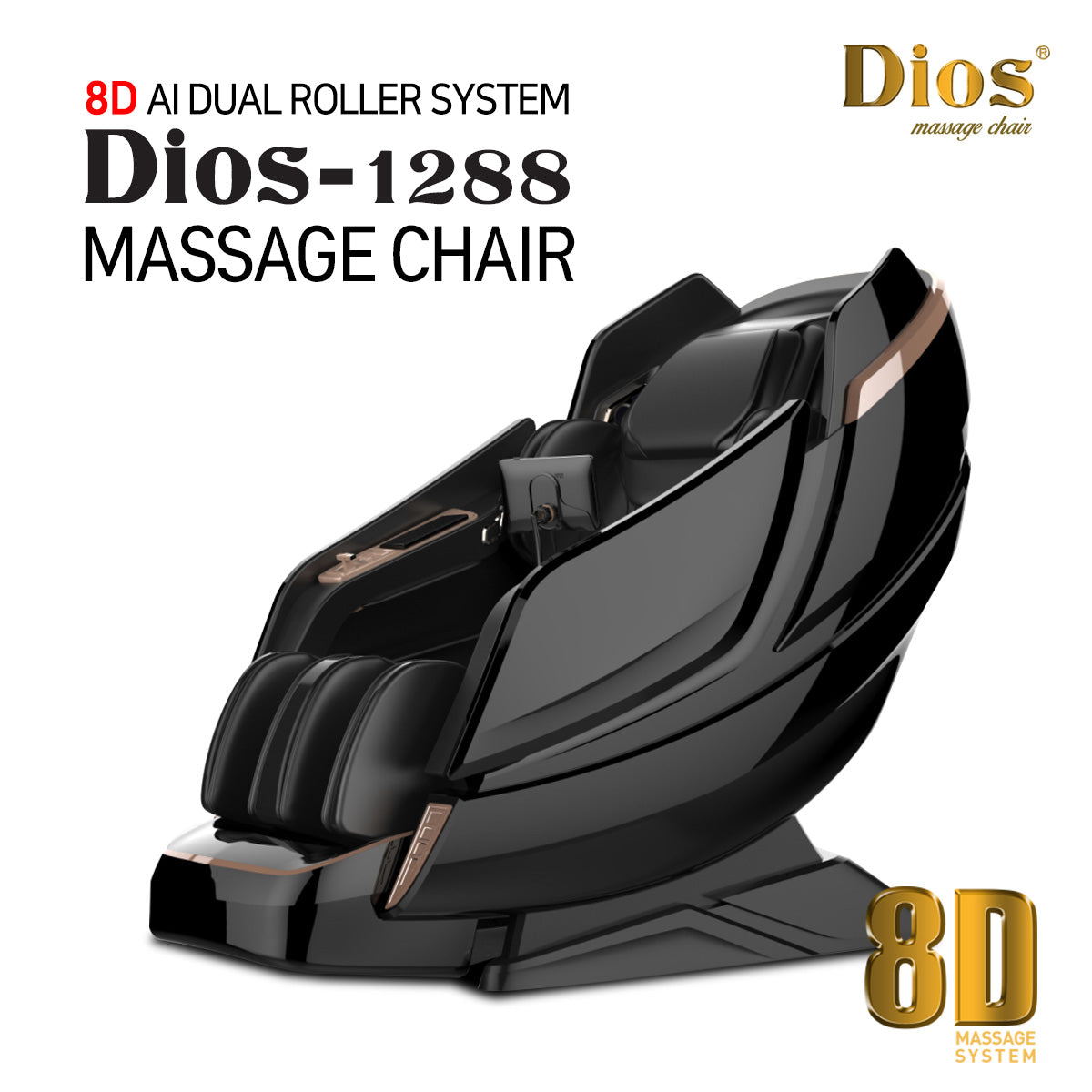 Dios Massage Chair 8D AI Dual Air Tech Touch Roller SL-track with Brain Relaxation Program Dios-1288 White