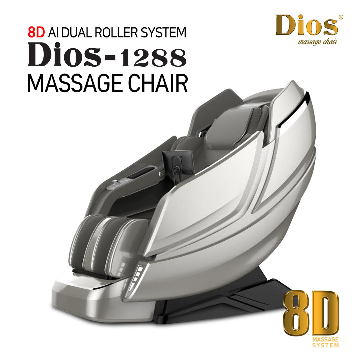 Dios Massage Chair 8D AI Dual Air Tech Touch Roller SL-track with Brain Relaxation Program Dios-1288 White