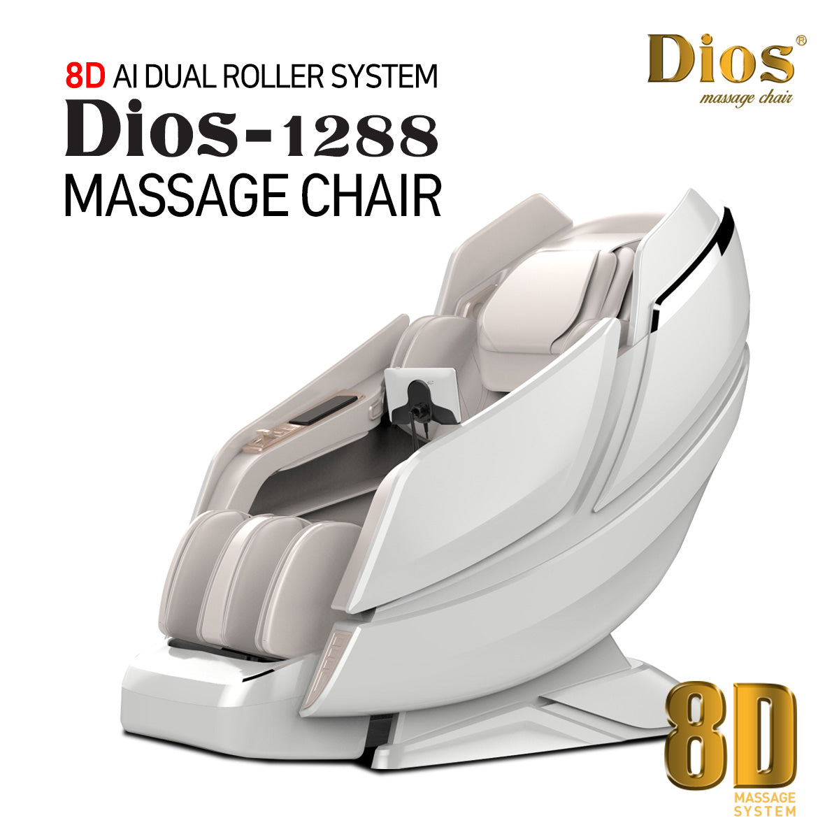 Dios Massage Chair 8D AI Dual Air Tech Touch Roller SL-track with Brain Relaxation Program Dios-1288 Grey